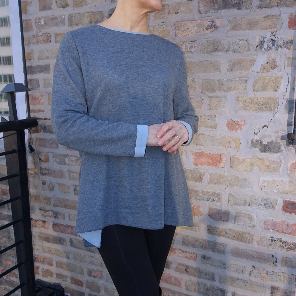 Joan Vass -  Heather Grey, High-Low Hem